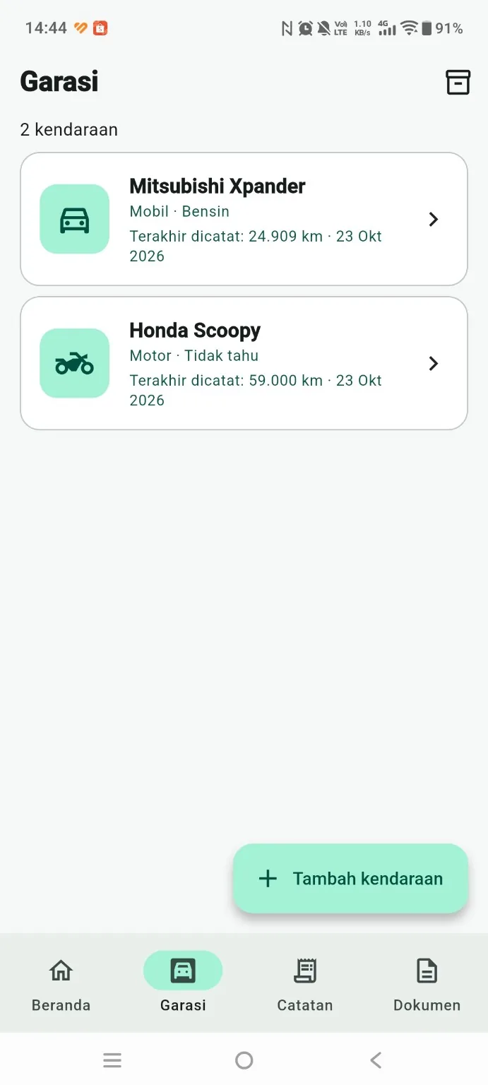 Motomi app — garage