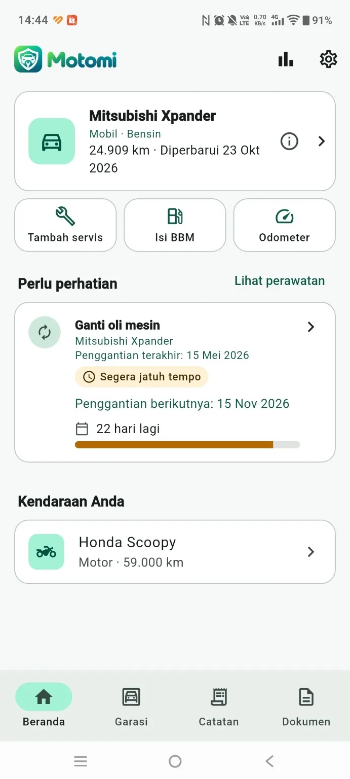 Motomi app — home